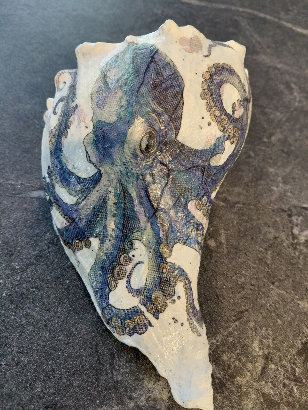 Hand-Painted Blue Octopus Shell Art - Home Art